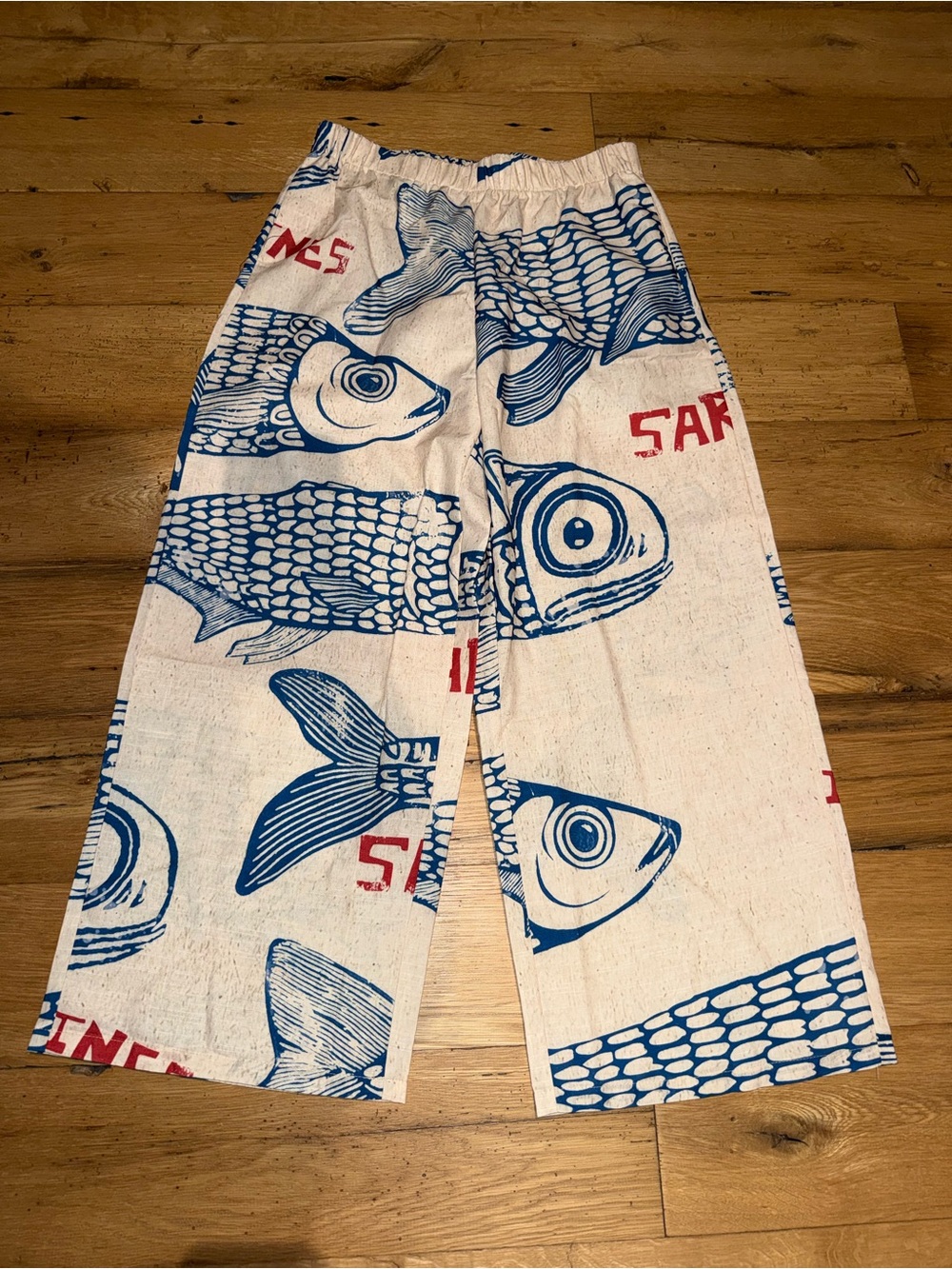 Lisbon Sardine Fish Print Wide-Leg Pants size XL
